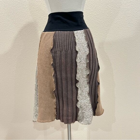 Brown Patchwork A-Line Sweater Handmade Skirt Size Medium - Picture 6 of 14